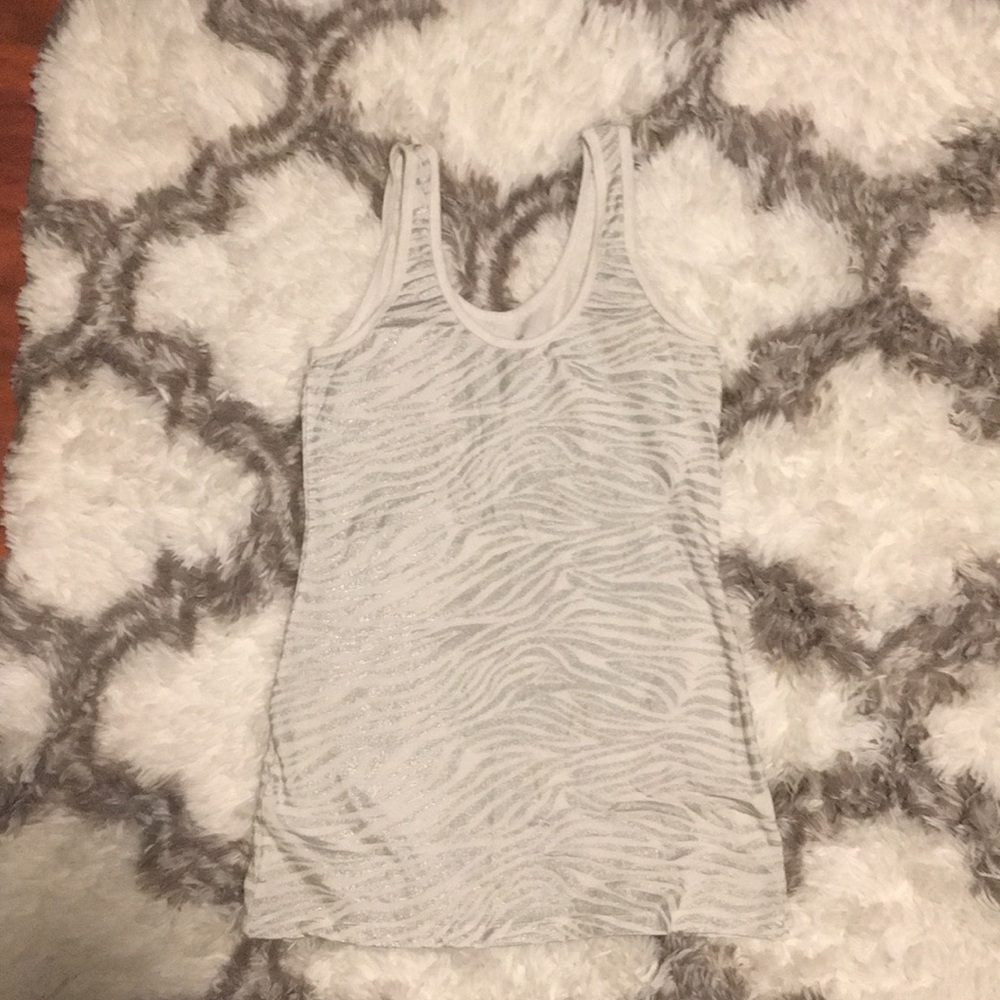White zebra print  tank top with grey stripes